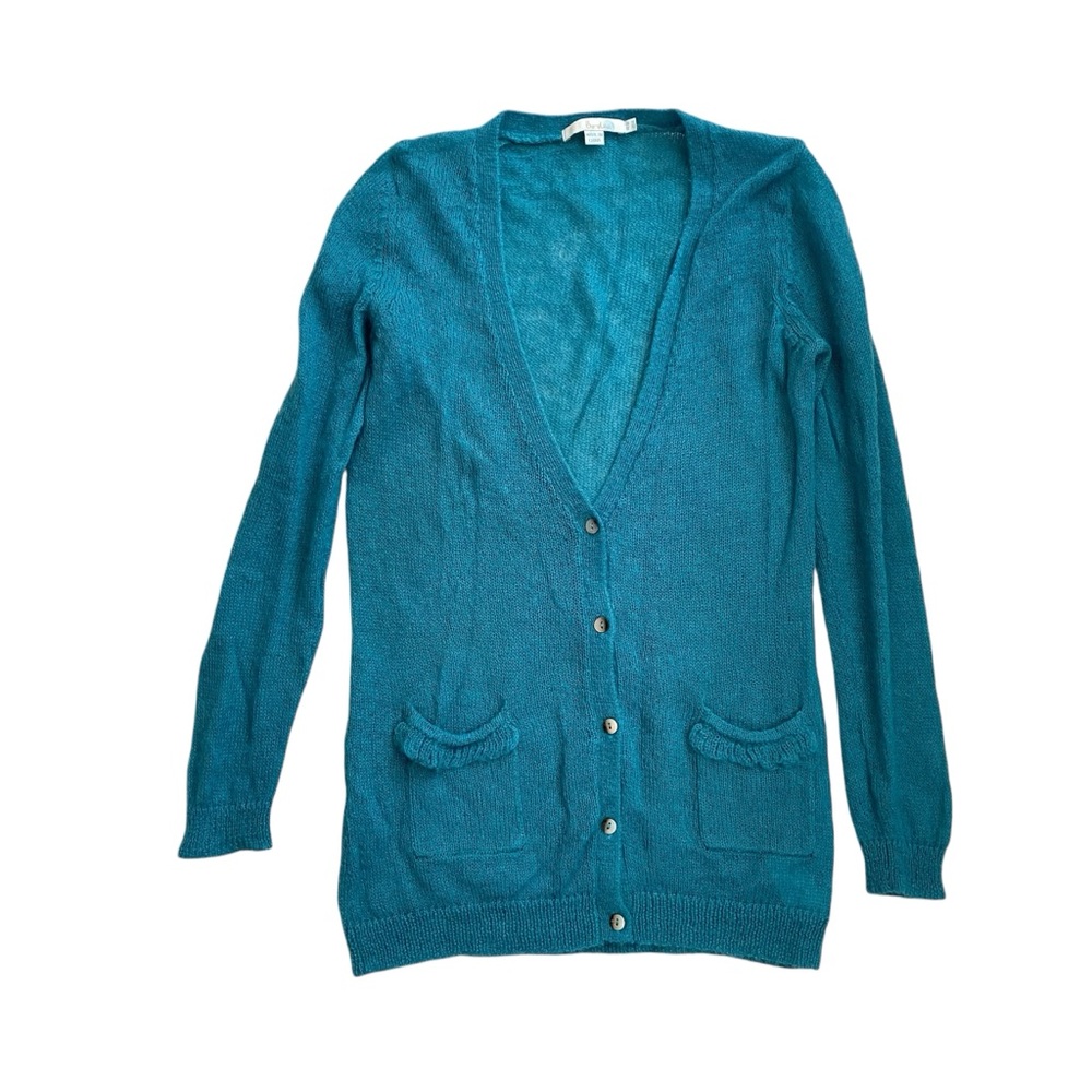 Boden Teal Knit Mohair Cardigan Size 6 V-Neck Pockets‎